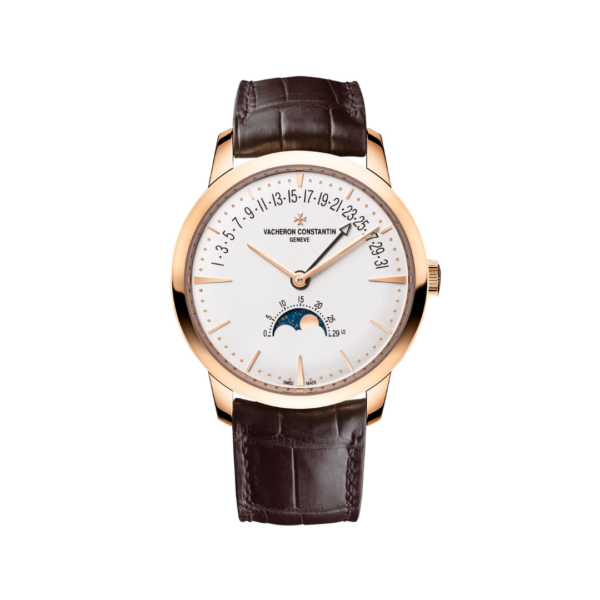 Patrimony Moon Phase Retrograde Date – 42.5 mm - Pink Gold (Front)