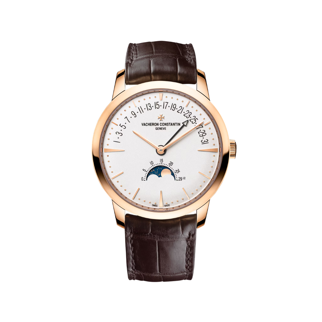 Patrimony Moon Phase Retrograde Date – 42.5 mm - Pink Gold (Front)