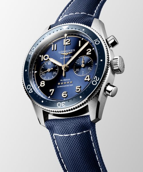 The blue dial model is also available with a blue fabric strap
